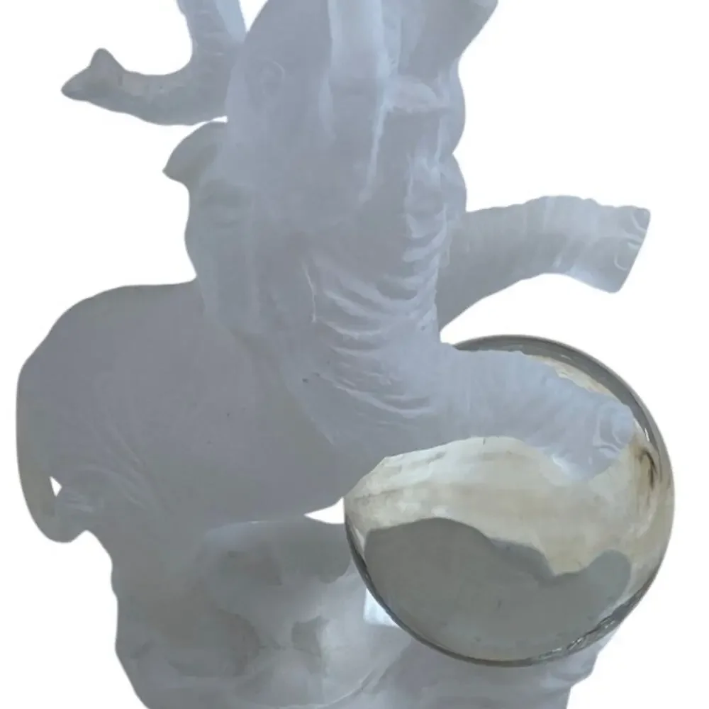 Frosted Elephant Figurine Gift Dancing With Crystal Ball Acrylic Great Condition